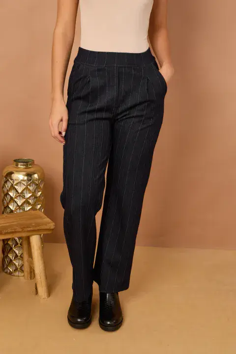 HERRINGBONE STRIPE WIDE LEG MAGIC TROUSERS