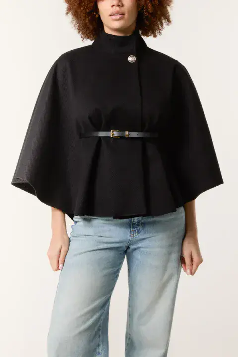 HIGH NECK BELTED CAPE
