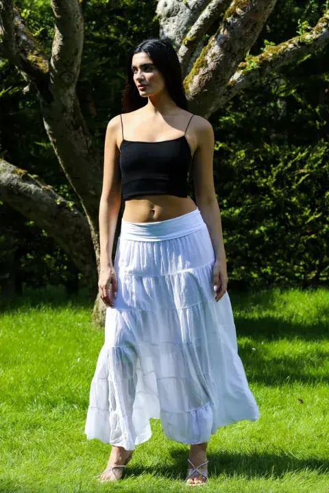 HIGH WAIST TIERED LINED COTTON SKIRT