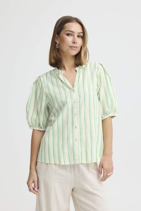 IHJOVIL BLOUSE IN GREEN & WHITE STRIPE