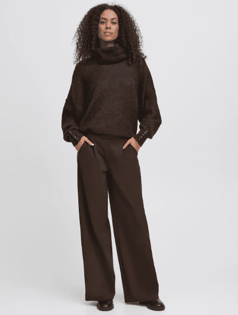 IHKATE LONG WIDE TROUSERS IN CHOCOLATE TORTE