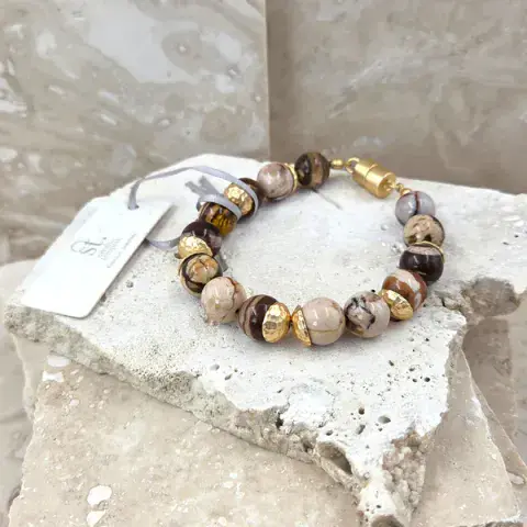 JASPER BEADED BRACELET IN BROWN