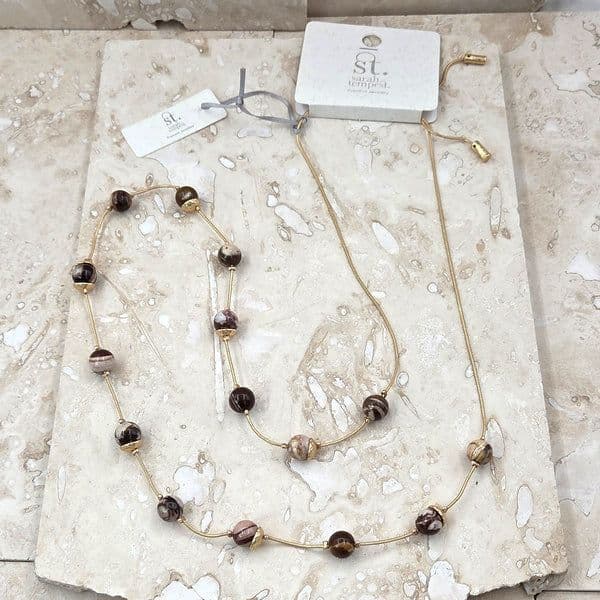 JASPER BEADED LONG NECKLACE IN BROWN