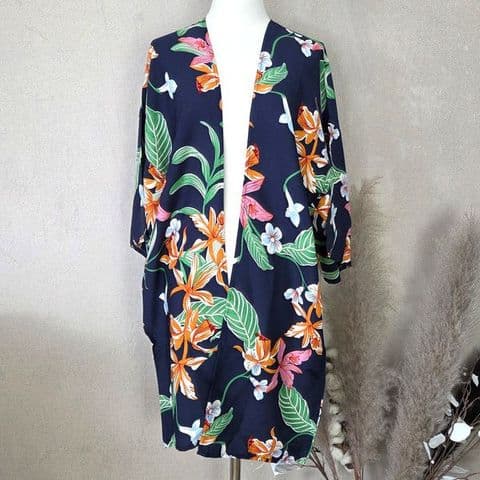 KAFTAN WITH LARGE FLORAL PRINT IN NAVY