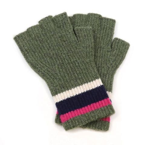 KHAKI RECYCLED BLEND STRIPED WRIST FINGERLESS GLOVES