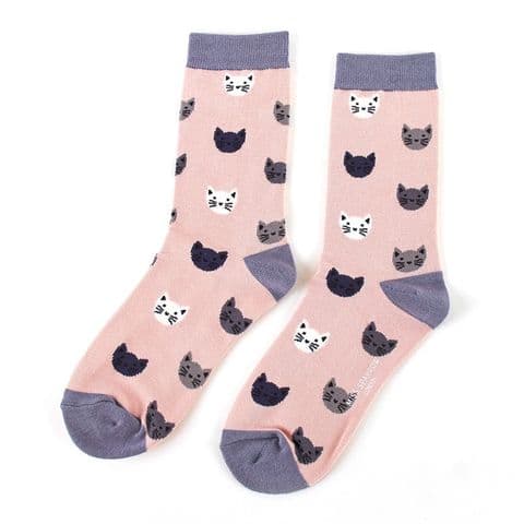 KITTY FACES DUSKY PINK SOCKS