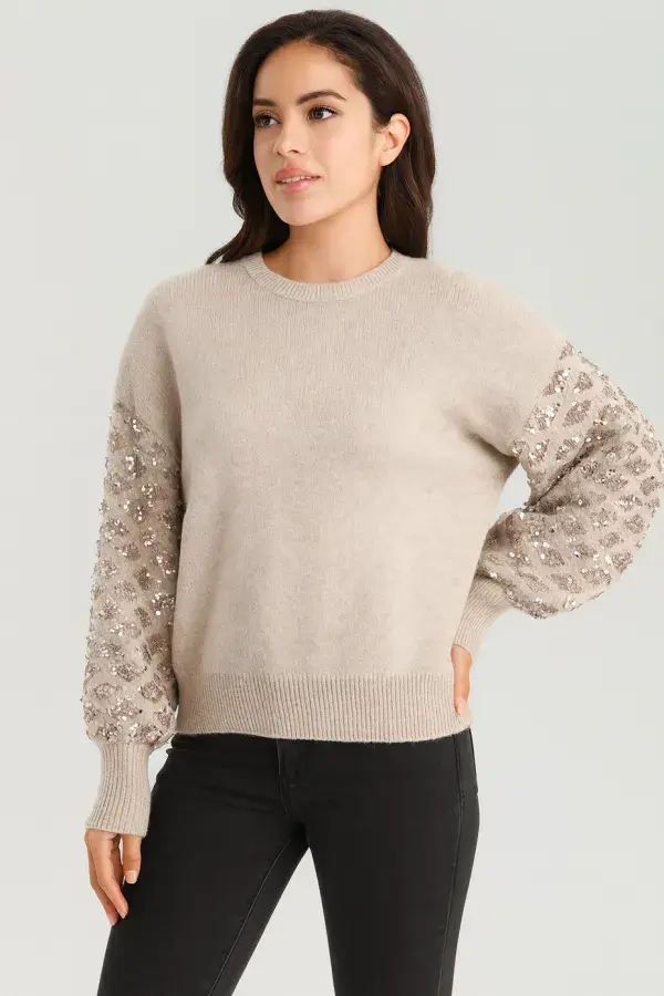 KNIT WITH SEQUIN EMBELLISHED SLEEVES