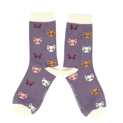 LAVENDAR KITTY FACE BAMBOO SOCKS