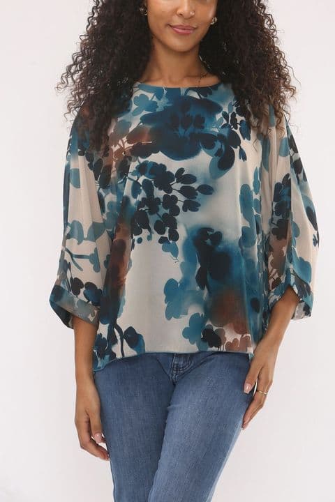 LEAF SILHOUETTE ABSTRACT PRINT BLOUSE