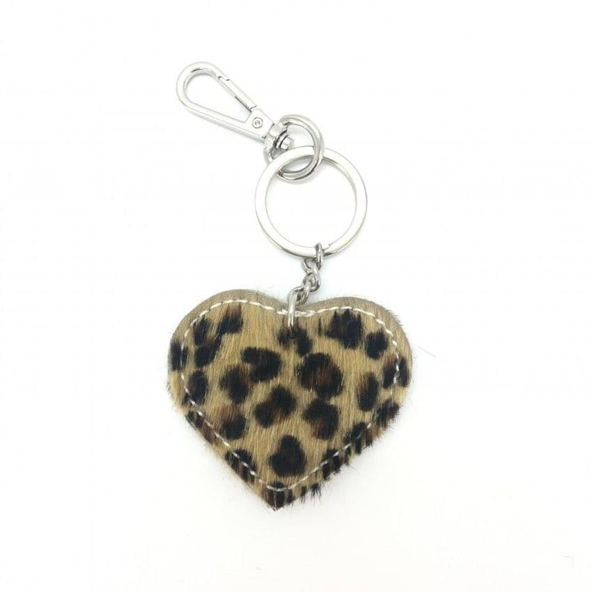LEATHER HEART KEYRING LEOPARD