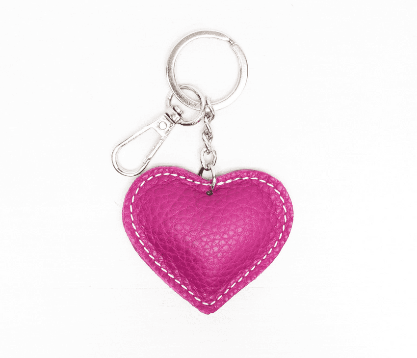 LEATHER HEART KEYRING MAGENTA
