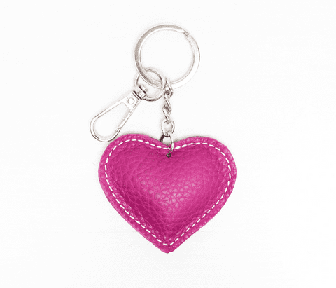 LEATHER HEART KEYRING MAGENTA