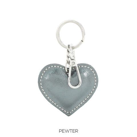 LEATHER HEART KEYRING PEWTER