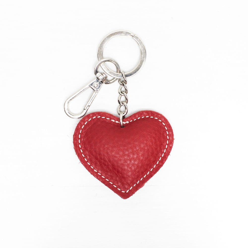 LEATHER HEART KEYRING RED