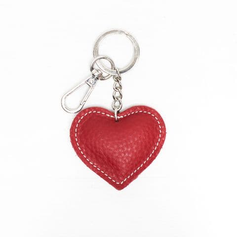 LEATHER HEART KEYRING RED