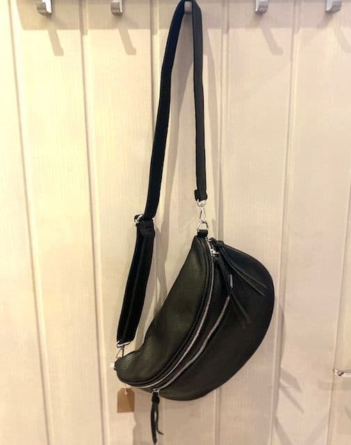 LEILA DOUBLE ZIP SLING BAG BLACK