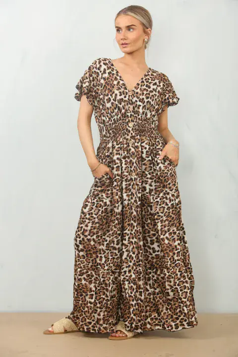 LEOPARD BUTTON DETAIL MAXI