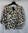 LEOPARD GOLD FOIL PRINT V MESH FINE KNIT