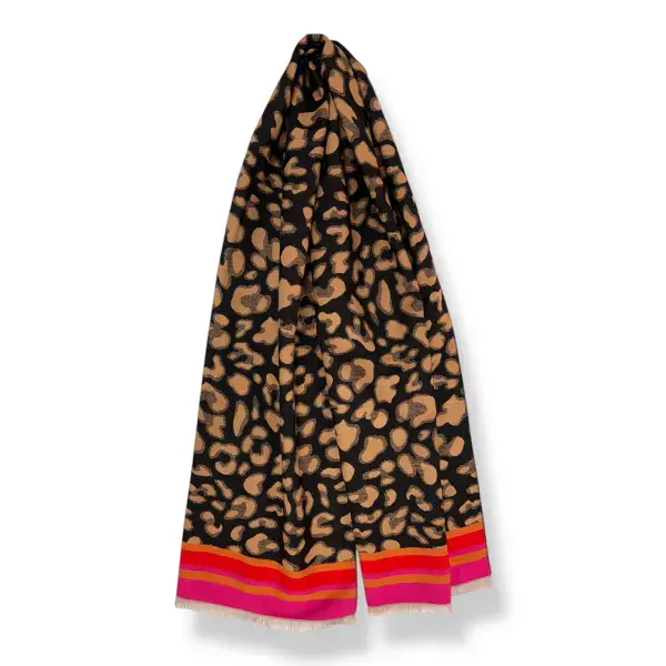 LEOPARD PRINT COLOURFUL BORDER CASHMERE  SCARF