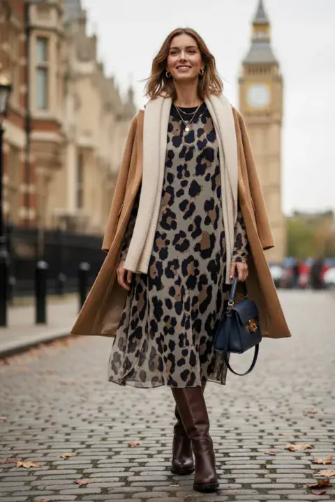 LEOPARD PRINT DRESS NAVY