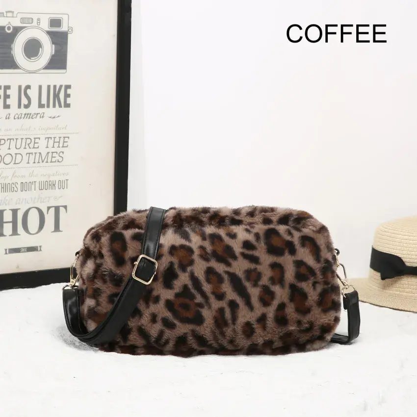 LEOPARD PRINT FAUX FUR CROSSBODY BAG