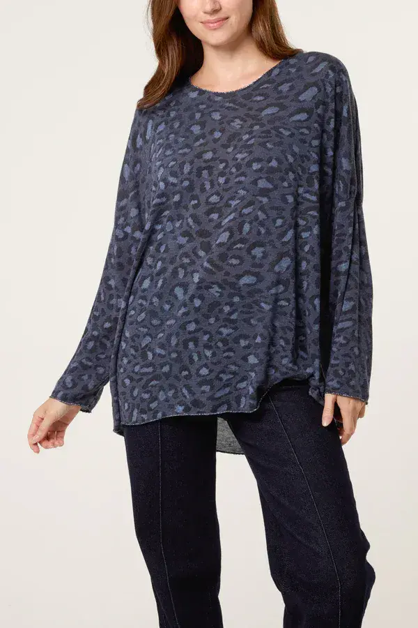 LEOPARD PRINT FINE KNIT TOP