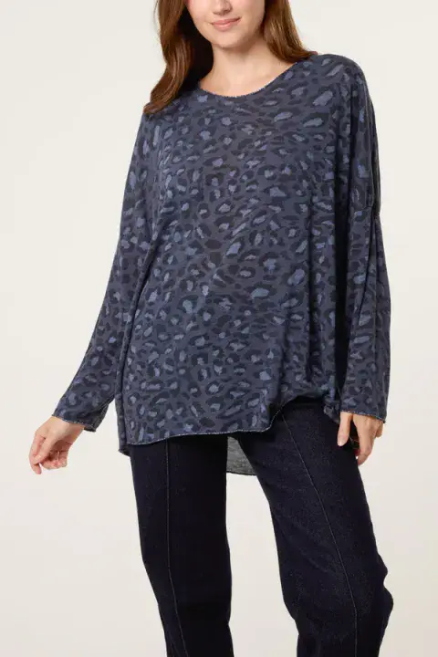 LEOPARD PRINT FINE KNIT TOP