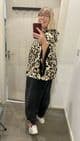 LEOPARD PRINT LOOSE SLEEVE ZIP UP HOODY STONE