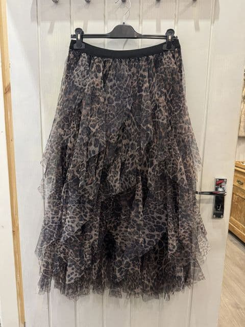 LEOPARD PRINT TULLE MIDI SKIRT