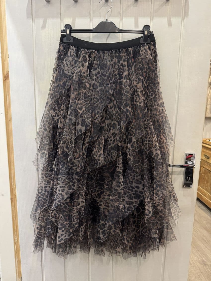 LEOPARD PRINT TULLE MIDI SKIRT