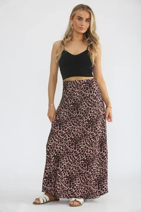 LEOPARD SATIN SKIRT WINE