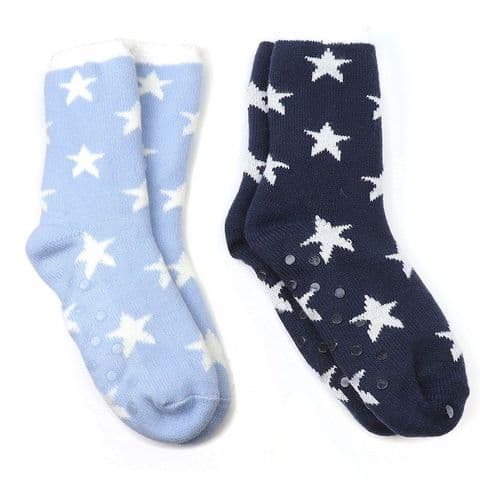 LIGHT BLUE & NAVY STAR LINED SOCKS (2 PACK)