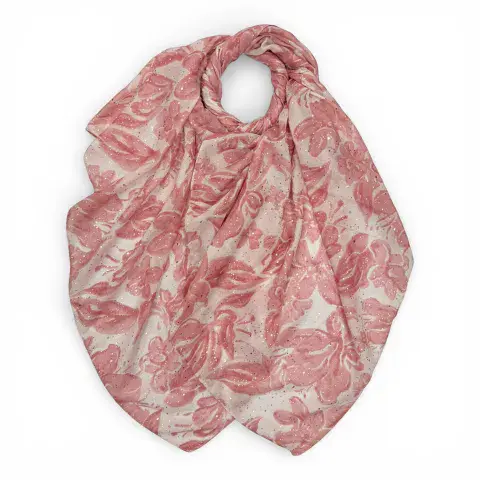 LILY LEAF FLORAL PRINT SCARF IN PINK