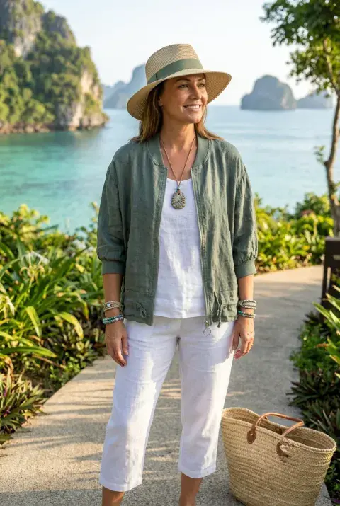 LINEN BOMBER JACKET KHAKI