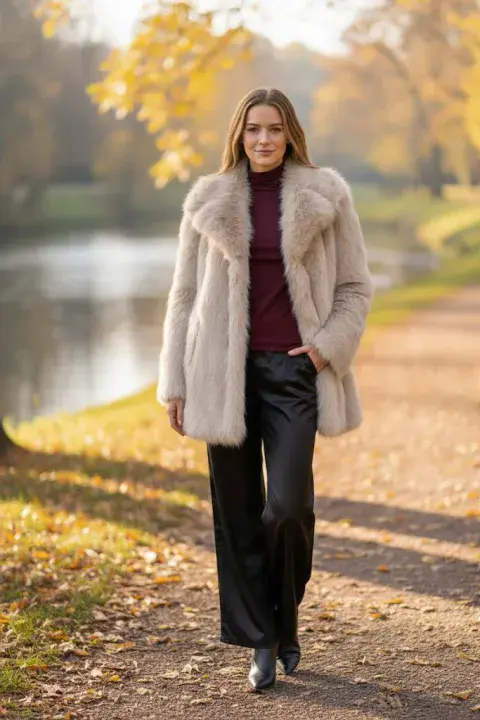 LONG FUR COAT STONE