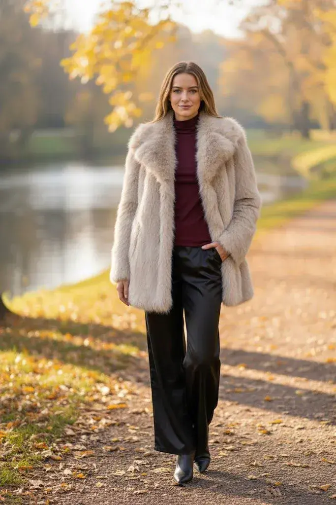 LONG FUR COAT STONE