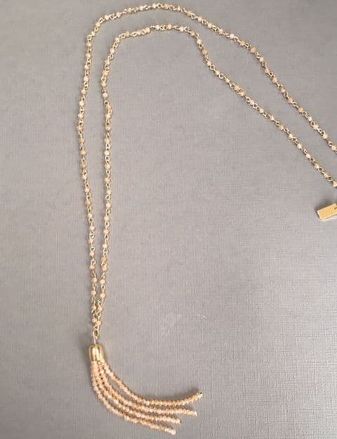 LONG PINK BEAD TASSEL NEACKLACE