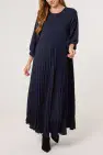 LONG SLV PLEATED MAXI DRESS W POCKETS