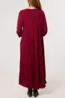 LONG SLV PLEATED MAXI DRESS W POCKETS