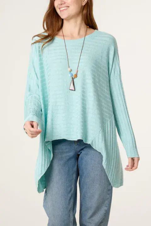LONG TEXTURED STRIPE FINE KNIT TOP