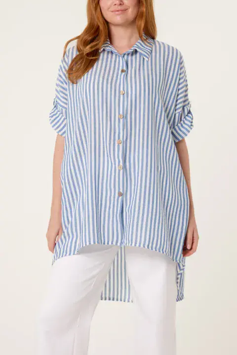 LONGLINE PINSTRIPE SHIRT