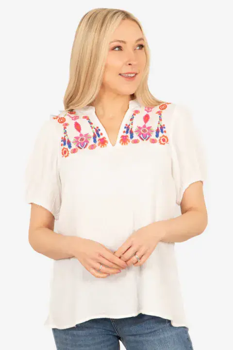 LULA SHORT SLEEVE COTTON BLOUSE WHT