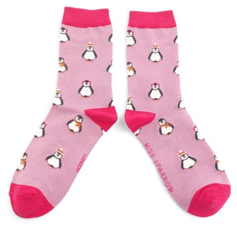 MAUVE BABY PENGUINS BAMBOO SOCKS