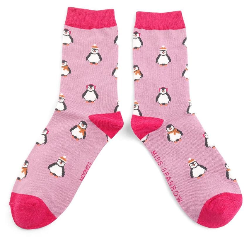 MAUVE BABY PENGUINS BAMBOO SOCKS