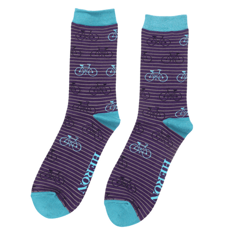 MENS BIKES & PURPLE STRIPES BAMBOO SOCKS