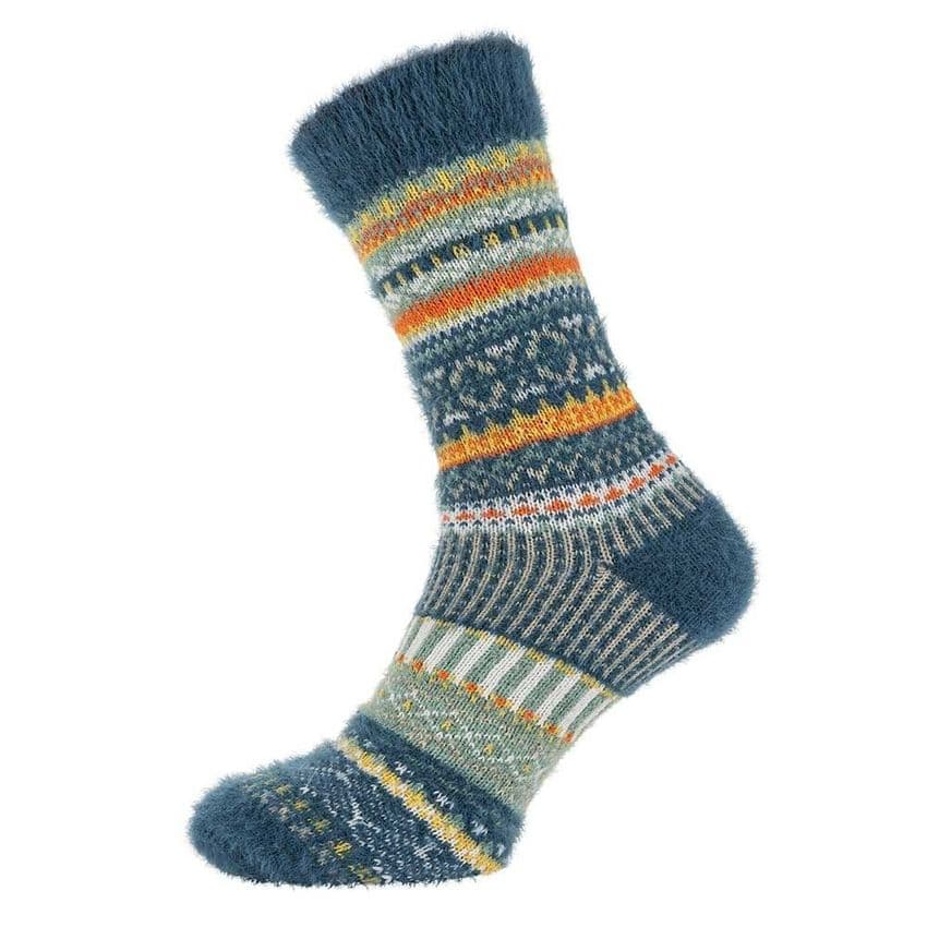 MENS GREEN AND BLUE PATTERNED SCANDI WOOL SOCKS