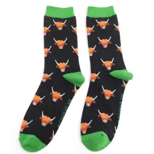 MENS HIGHLAND COW BAMBOO SOCKS BLACK