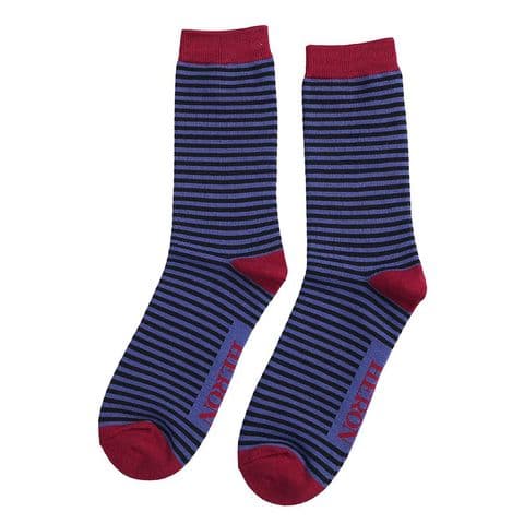 MENS MINI STRIPES SOCKS BLUE & BLACK BAMBOO SOCKS
