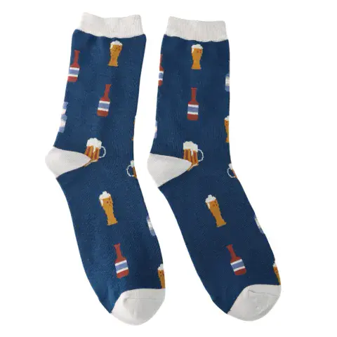 MENS NAVY HERE'S TO BEER BAMBOO SOCKS