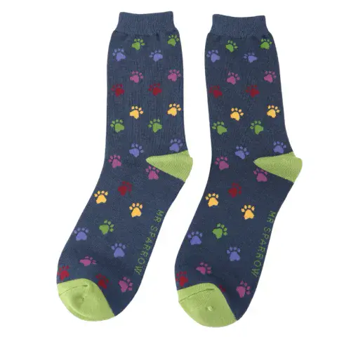 MENS NAVY MULTI PAW PRINT BAMBOO SOCKS